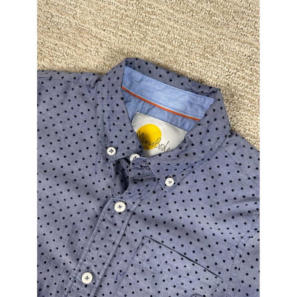 Mini Boden Boys Blue Polka Dot Button Down Shirt Long Sleeve Size 5-6Y 116cm